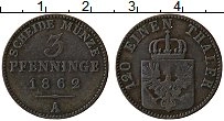 Продать Монеты Пруссия 3 пфеннига 1861 Медь