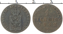 Продать Монеты Шварцбург-Рудольфштадт 1 пфенниг 1842 Медь