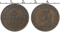 Продать Монеты Рейсс 3 пфеннига 1868 Медь