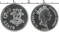 Продать Монеты Соломоновы острова 5 центов 2005 Сталь покрытая никелем