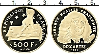 Продать Монеты Франция 500 франков 1991 Золото