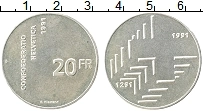 Продать Монеты Швейцария 20 франков 1991 Серебро