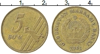 Продать Монеты Узбекистан 5 сомов 2001 сталь покрытая латунью