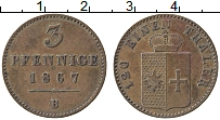 Продать Монеты Вальдек-Пирмонт 3 пфеннига 1867 Медь