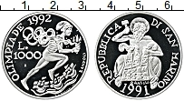 Продать Монеты Сан-Марино 1000 лир 1991 Серебро
