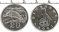 Продать Монеты Зимбабве 20 центов 2002 Сталь покрытая никелем