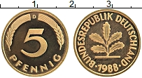 Продать Монеты ФРГ 5 пфеннигов 1988 Медь