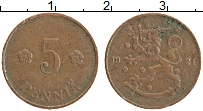 Продать Монеты Финляндия 5 пенни 1921 Медь