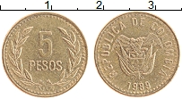 Продать Монеты Колумбия 5 песо 1989 Латунь