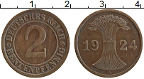 Продать Монеты Веймарская республика 2 пфеннига 1924 Бронза