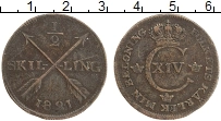 Продать Монеты Швеция 1/2 скиллинга 1820 Медь