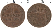Продать Монеты Пруссия 1 пфенниг 1865 Медь