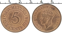 Продать Монеты Сейшелы 5 центов 1948 Медь