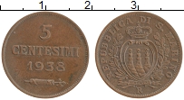 Продать Монеты Сан-Марино 5 сентим 1864 Медь