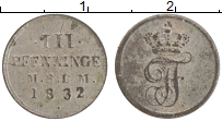 Продать Монеты Мекленбург-Шверин 3 пфеннига 1842 Серебро