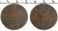 Продать Монеты Брауншвайг-Люнебург-Каленберг-Ганновер 4 пфеннига 1794 Медь