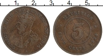 Продать Монеты Маврикий 5 центов 1924 Медь