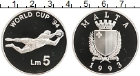 Продать Монеты Мальта 5 лир 1993 Серебро