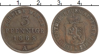 Продать Монеты Рейсс-Шляйц 3 пфеннига 1868 Медь