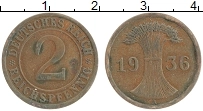 Продать Монеты Веймарская республика 2 пфеннига 1936 Бронза