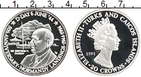 Продать Монеты Теркc и Кайкос 20 крон 1991 Серебро