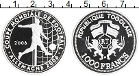 Продать Монеты Того 1000 франков 2006 Серебро