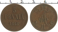 Продать Монеты 1855 – 1881 Александр II 5 пенни 1866 Медь