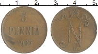 Продать Монеты 1894 – 1917 Николай II 5 пенни 1907 Медь