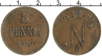 Продать Монеты 1894 – 1917 Николай II 5 пенни 1910 Медь