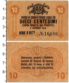 Продать Банкноты Италия 10 чентезимо 1918 