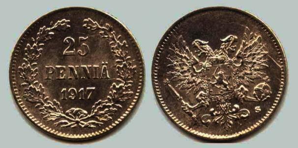 25 пенни 1917 г S без корон, отличная, в холдере