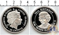 Продать Монеты Теркc и Кайкос 20 крон 2001 Серебро