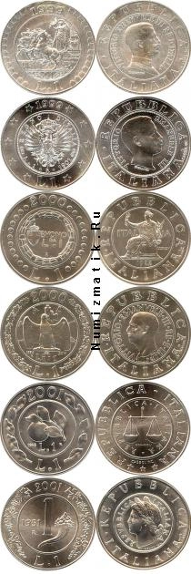 Продать Подарочные монеты Италия История монет в 1 лиру 2000 Серебро