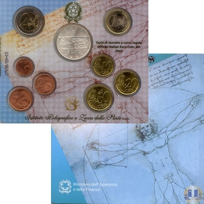 Продать Подарочные монеты Италия Годовой набор евромонет 2003 2003 