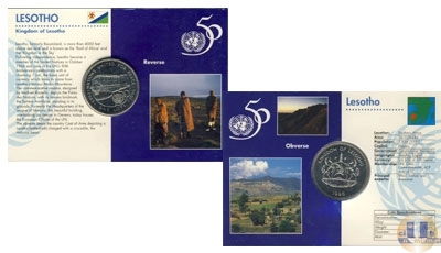 Продать Подарочные монеты Лесото 50-летие ООН 1995 Медно-никель