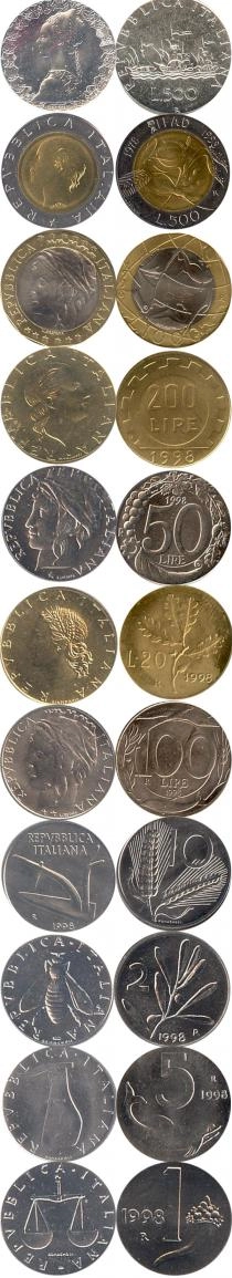 Продать Подарочные монеты Италия Регулярный выпуск 1998 года 1998 