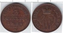 Продать Монеты Мекленбург-Стрелитц 3 пфеннига 1858 Медь