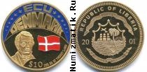 Продать Монеты Либерия 10 долларов 2001 Латунь