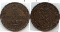 Продать Монеты Рейсс-Оберграйц 3 пфеннига 1864 Медь