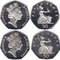 Продать Подарочные монеты Великобритания Новые 50 пенсов 1997 Серебро