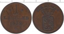Продать Монеты Гессен-Дармштадт 1 крейцер 1832 Медь