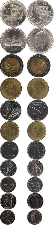 Продать Подарочные монеты Италия Выпуск монет 1991 года 1991 
