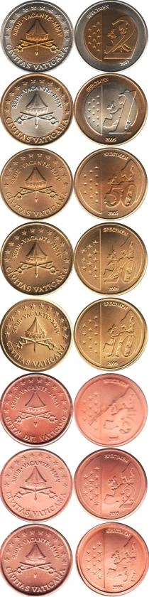 Продать Подарочные монеты Ватикан Пробник евромонет 2005 года 2005 