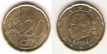 Продать Монеты Бельгия 20 евроцентов 2008 Латунь