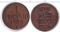 Продать Монеты Саксония 1 пфенниг 1838 Медь