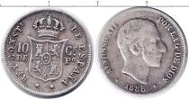 Продать Монеты Испания 10 сентаво 1885 Серебро