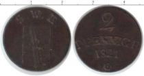Продать Монеты Саксен-Веймар-Эйзенах 2 пфеннига 1821 Медь