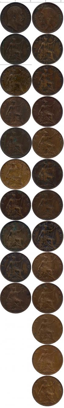 Продать Подарочные монеты Великобритания Коллекция фартингов 1902-1936 гг, 0 Медь
