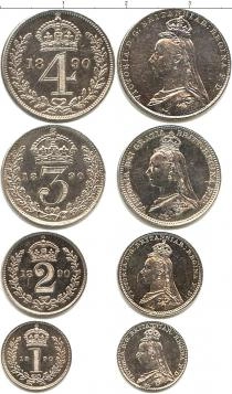 Продать Подарочные монеты Великобритания Маунди-сет 1890 (Благотворительный набор) 1890 Серебро