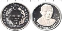 Продать Монеты Турция 1000000 лир 1996 Серебро